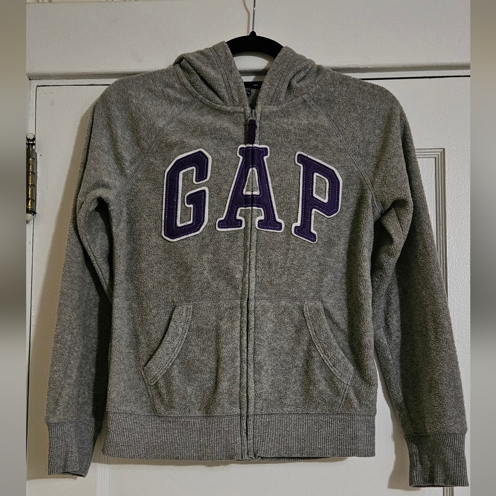 GapKids Gray Full Zip Hoodie Purple Logo Girls XXL 14